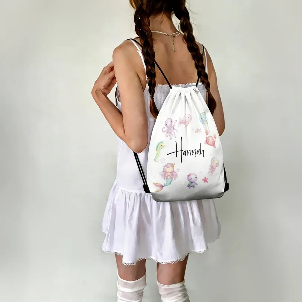 sac à cordon personnalisé avec nom/texte, avec motif de sirène, sac de sport léger, sac de voyage, sac de rangement pour salle de sport, 1 pièce