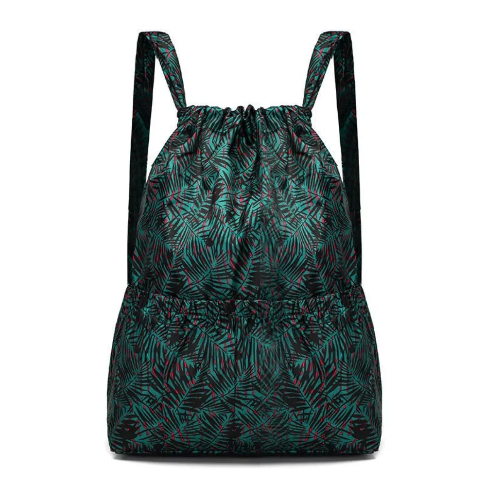 sac à cordon imprimé floral, sac de shopping portable en polyester de grande capacité, sac de voyage léger et étanche pour adolescentes