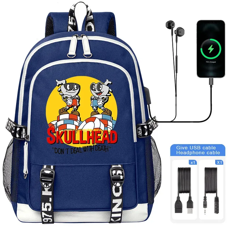 sacoche nylon illustrations cuphead dessin animé noir blanc gris ordinateur portable adolescents étudiants voyager capacité haute bandoulière souple