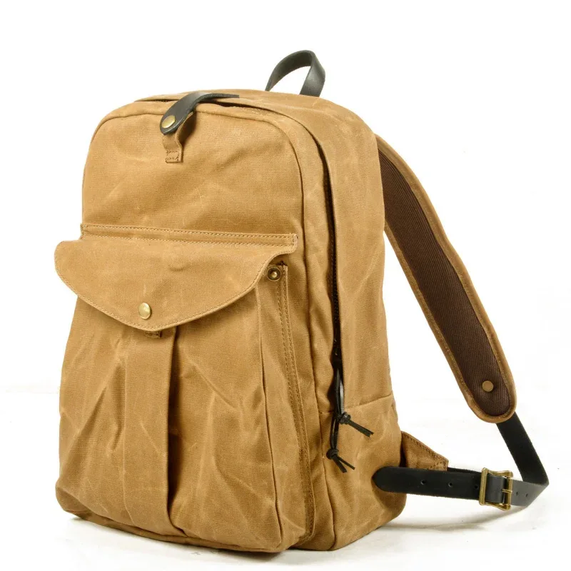 sac à dos vintage européen et américain, sac à dos de voyage grande capacité pour l'extérieur, toile cirée résistante à l'eau combinée à du nylon