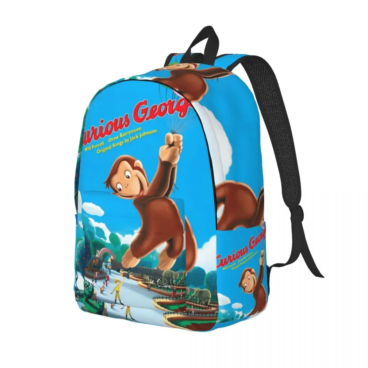 sac dos toile imprimé curious george kaki gris vert doré marron bleu beige noir voyage lycée randonnée