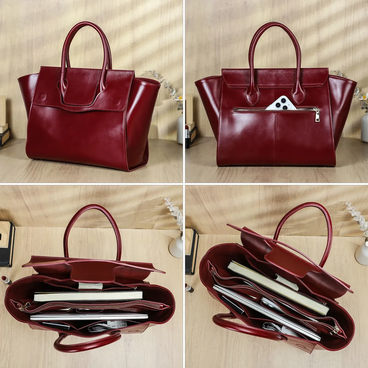 porte documents cuir vache bordeaux bright solid motif loquet poche limon 14 pouces voyage bureau