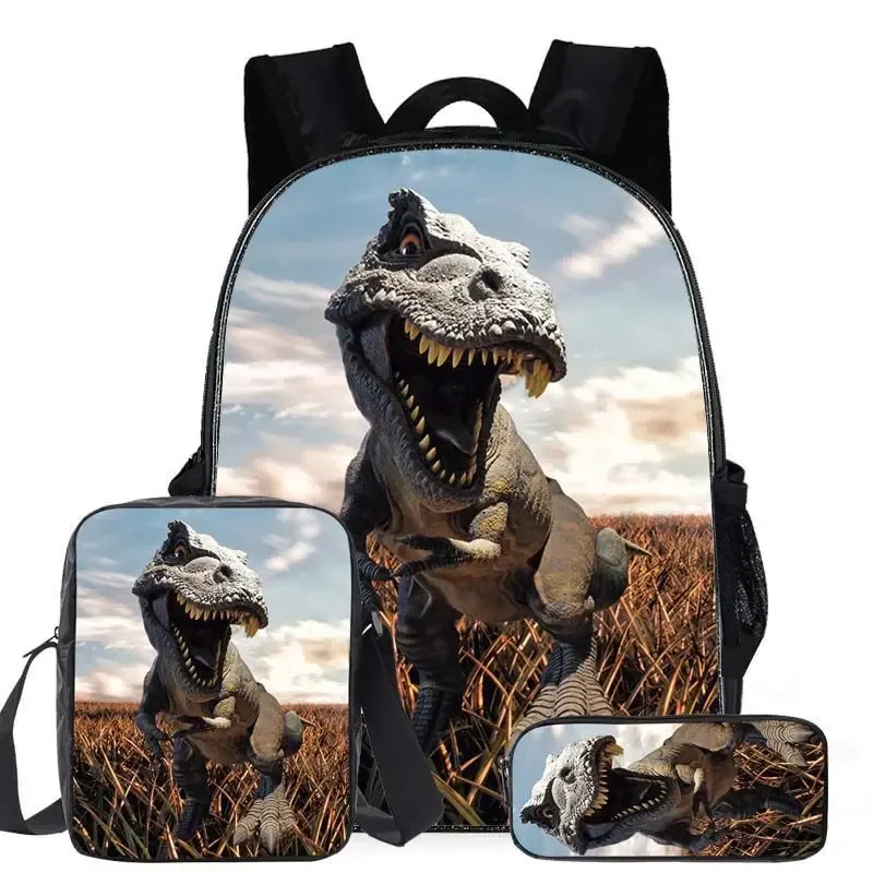 classique populaire dessin animé dinosaure 3d imprimé 3 pièces/ensemble élèves sacs d'école sac à dos pour ordinateur portable sac à dos sac à bandoulière incliné trousse à crayons