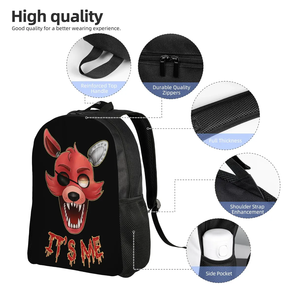 sac à dos foxy fnaf it's me cool, cadeau pour le lycée, la randonnée, les voyages, sac à dos de jeu freddy pour hommes et femmes, sacs en toile pour l'université