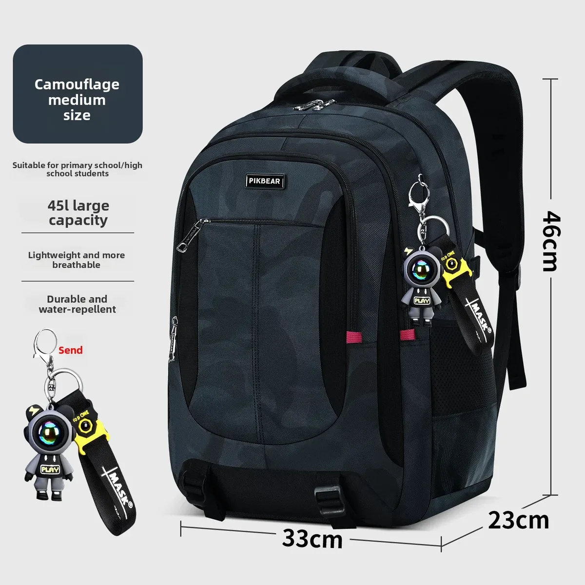 sac à dos camouflage avec pendentif astronaute pour hommes, sac à dos pour ordinateur portable, sacs à dos primaires pour adolescents, sacs d'école orthopédiques pour étudiants