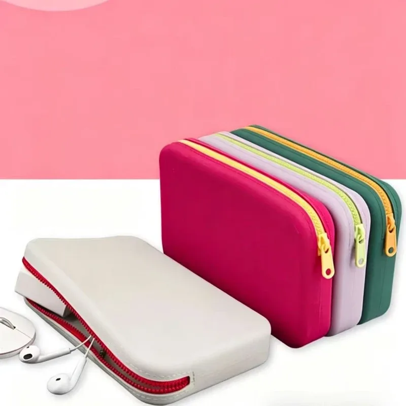 pochette cosmétique gel silice imperméable fermeture éclair forme oreiller couleur gris vert violet rouge voyage décontracté