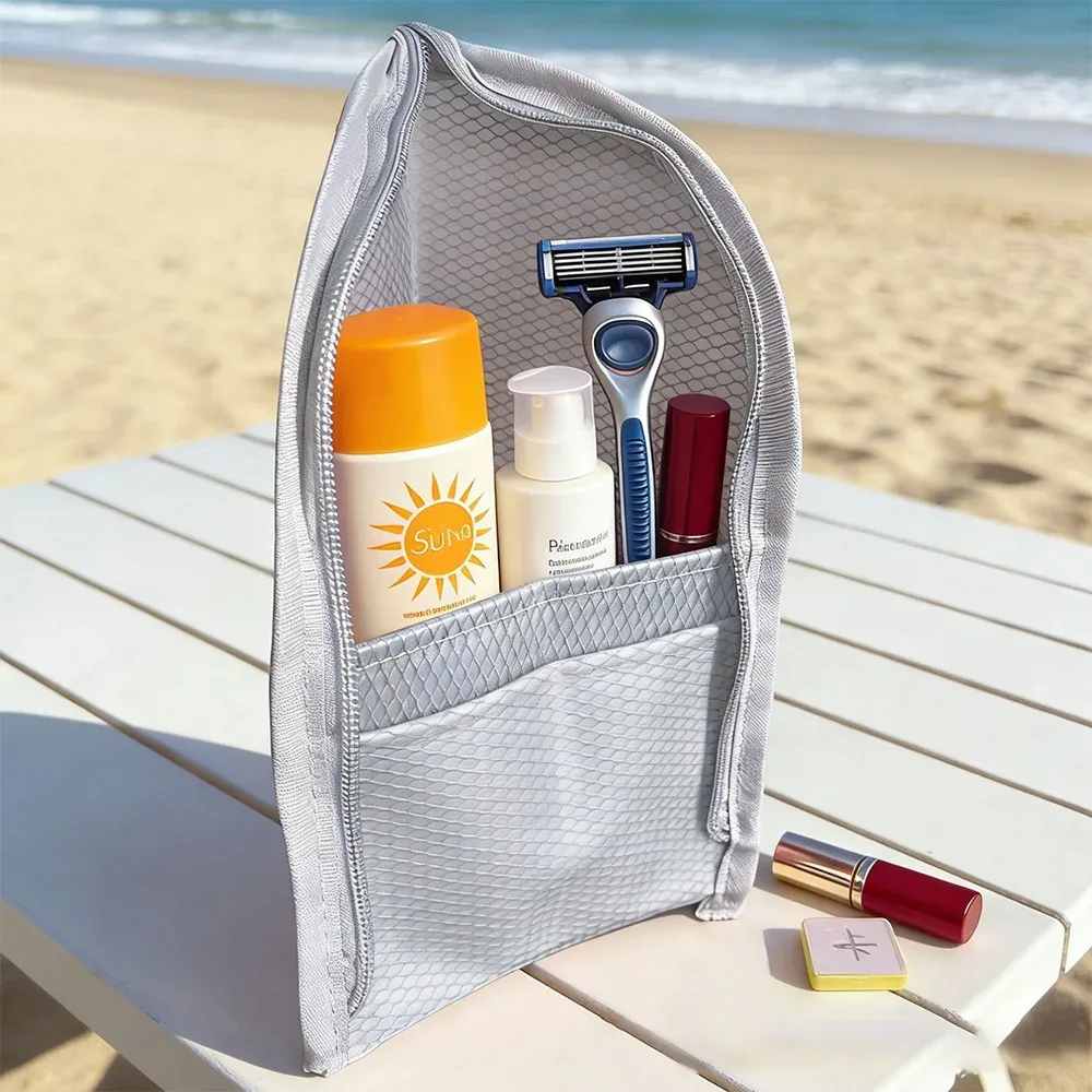 sac de maquillage de voyage pliable, organiseur de cosmétiques étanche de grande capacité avec pochette en filet et porte-brosse à dents, rangement portable