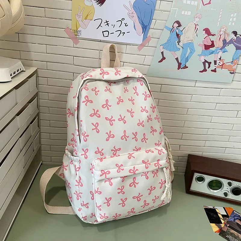 sac à dos japonais mignon de grande capacité, sac d'école à la mode avec nœud papillon, sac à livres pour étudiants, sac à dos léger pour femmes, sac de voyage décontracté