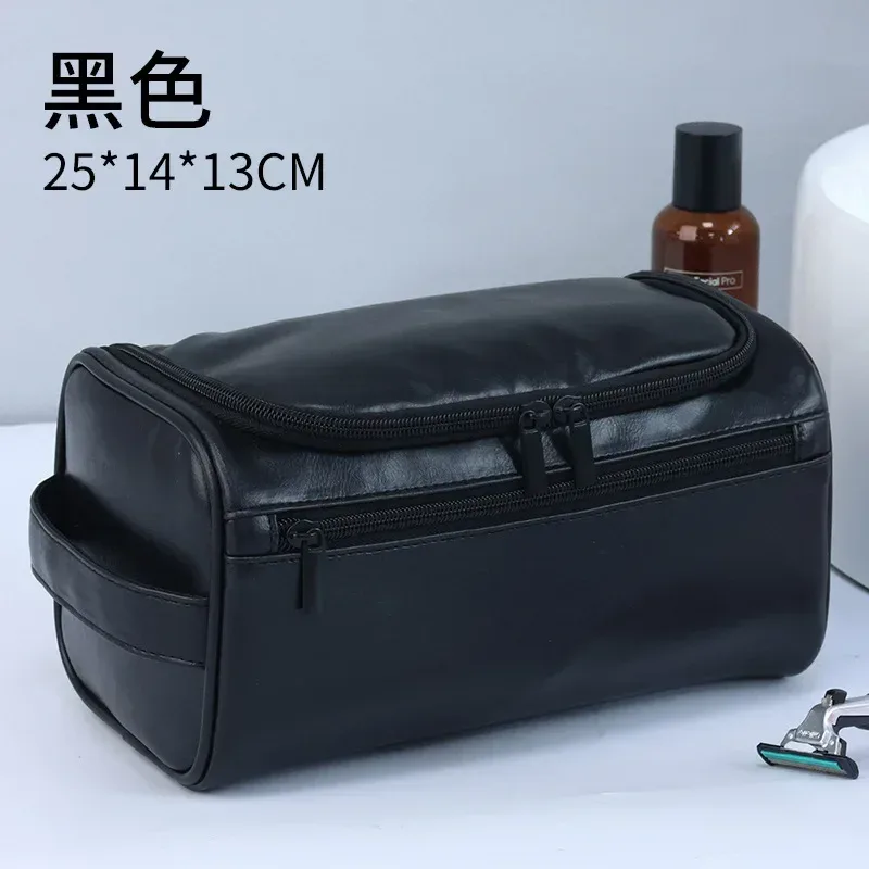 nouvelle trousse de maquillage suspendue 2026, grande capacité, en cuir pu, trousse de toilette double couche, trousse de cosmétiques pour hommes, organisateur d'essentiels de voyage