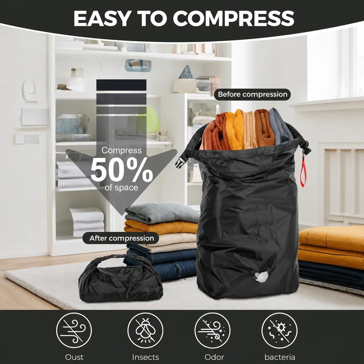 sac de rangement à compression sous vide, portable, grande capacité, étanche, sac à bagages, sac à vêtements, anti-poussière, voyage d'affaires