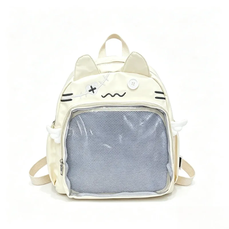 sac à dos chat mignon pour femme, sac ita transparent, sacs à dos esthétiques féminins, nylon, style japonais, mode décontractée, grande capacité
