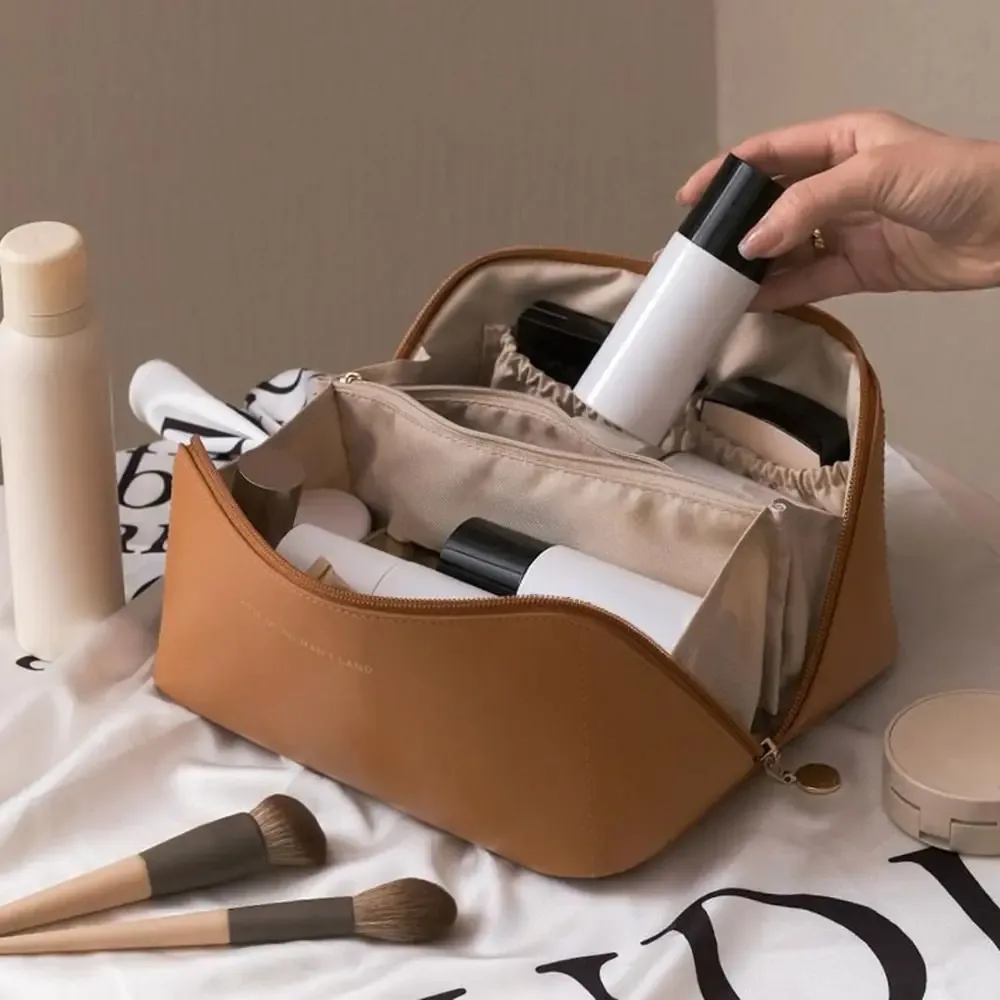 sac à cosmétiques de voyage de maquillage portable de grande capacité, organisateur avec fentes pour brosses, séparateurs, mallette de rangement multifonction
