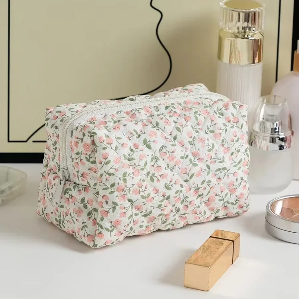 trousse de maquillage à imprimé floral pour femme, trousse de rangement pour rouge à lèvres, trousse à cosmétiques, trousse de beauté, trousse de voyage pour poudres de maquillage, trousse de toilette