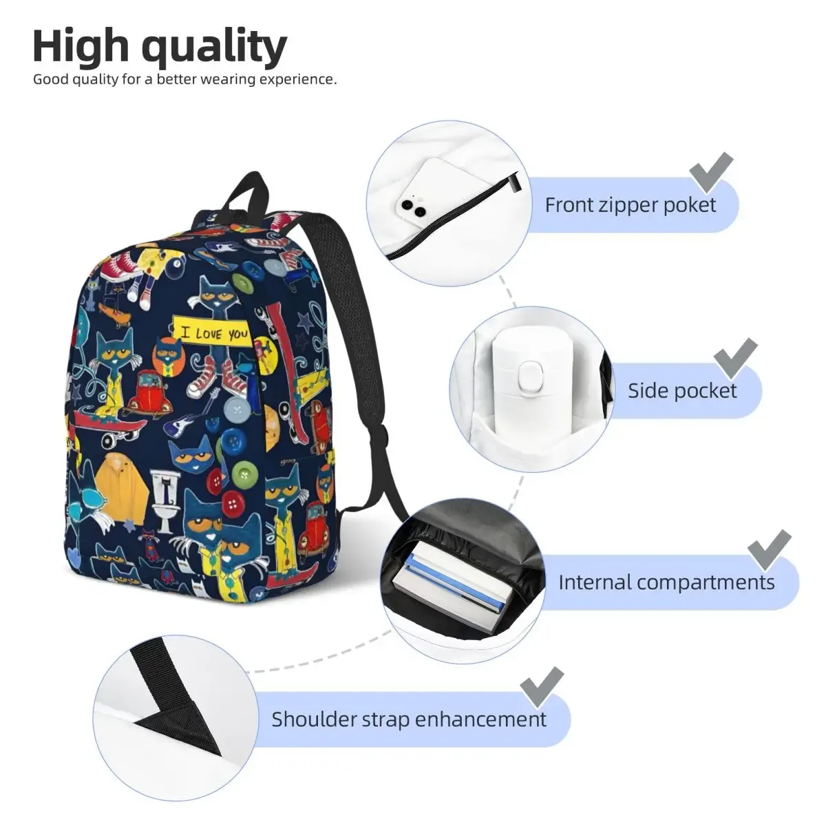 pete le chat j'aime mes chaussures sac à dos classique cadeau lycée randonnée voyage sac à dos pour hommes femmes ordinateur portable sacs en toile