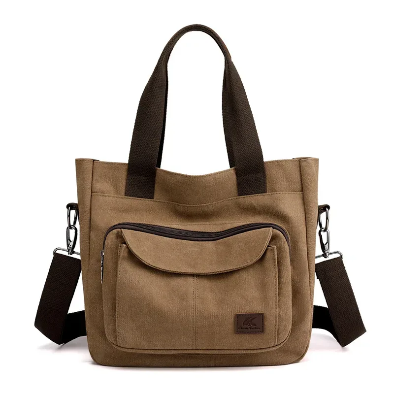 grand sac à main fourre-tout en toile pour femmes, petit sac à bandoulière pour voyage, travail, multi-poches, poignée supérieure, sacoches de travail avec fermeture éclair