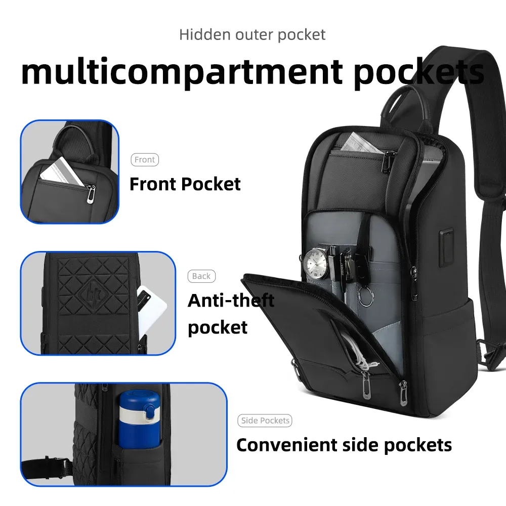 hcankcan mode hommes sac à bandoulière multifonction usb sac à bandoulière étanche sac de messager tendance sport voyage fronde poitrine sac
