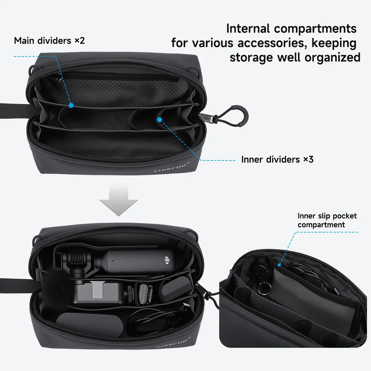 tigernu – petit sac de rangement pour voyage, pochette de voyage pour hommes, sacs à main imperméables en tpu, sac portable pour caméra ptz pocket 3