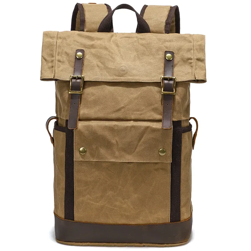 sac à dos vintage en toile cirée imperméable pour homme, sac à dos de camping, sac à dos de voyage, sac pour ordinateur portable 16 pouces, sacs d'école pour étudiants