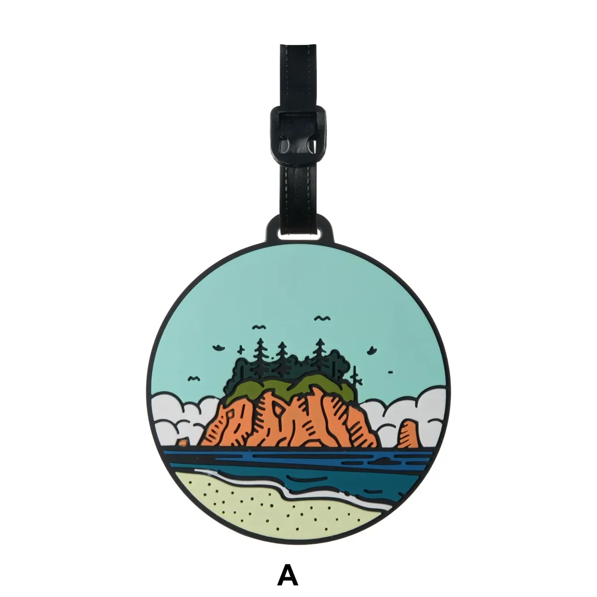 étiquette bagage pvc motifs paysagers colorés voyage amateurs plein air navetteurs montagnes lacs forêts nuages lunes