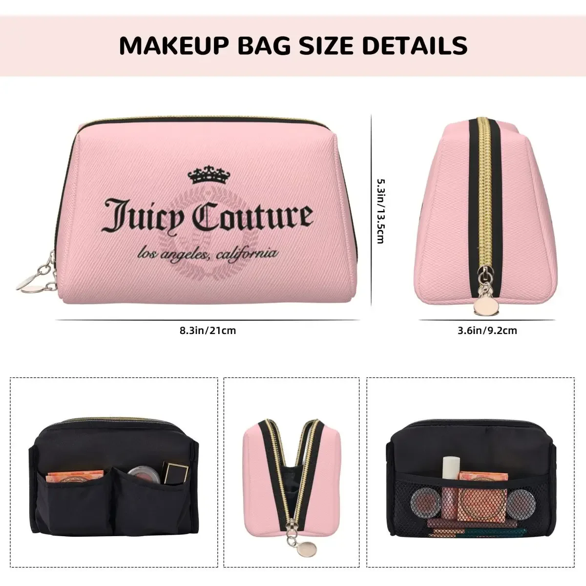 sac de maquillage j-juicy-c-couture, pochette à fermeture éclair, sacs cosmétiques de voyage, grand sac cosmétique portable en cuir pour femmes