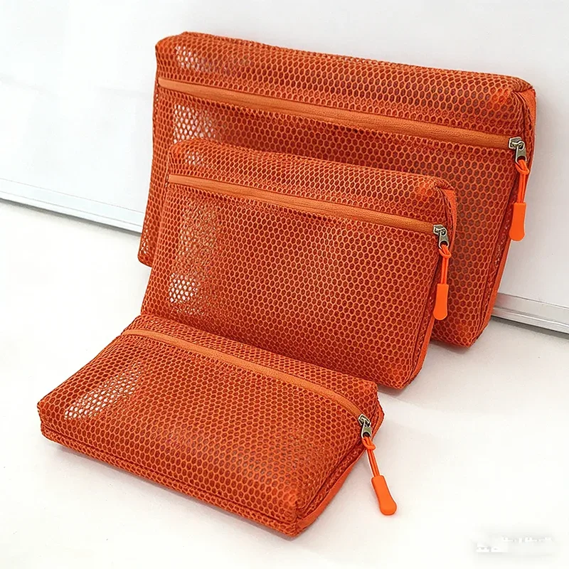 pochette de rangement pour pinceaux de maquillage en nylon, 1 pièce, pochette à main avec fermeture éclair, sac à cosmétiques, pochette en maille polyvalente, étui de voyage