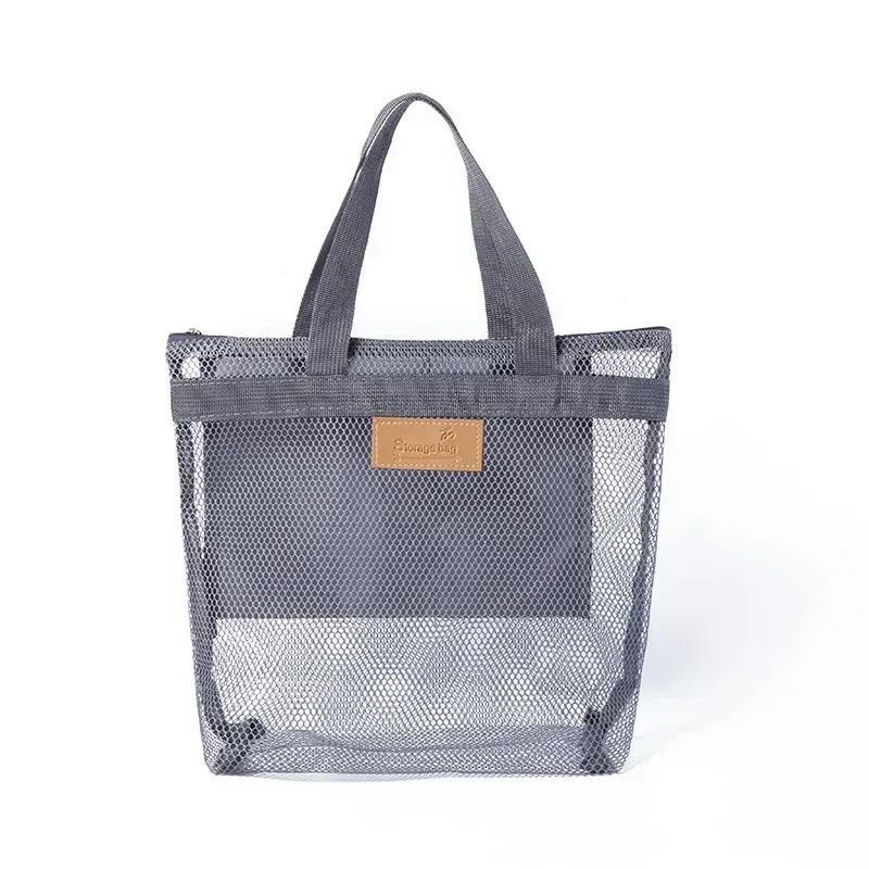 sacs de rangement de maquillage et de toilette en maille, sacs à main portables de voyage plage lavage outils de douche organisateur fourre-tout pochette de rangement de cosmétiques