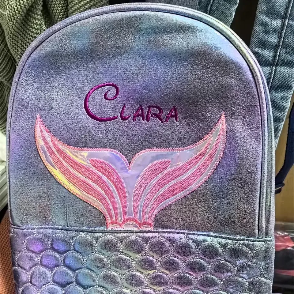 sac d'école pour fille motif sirène mignon, personnalisable avec nom, sac à dos de voyage pour collations, nom brodé, sac cadeau pour enfants