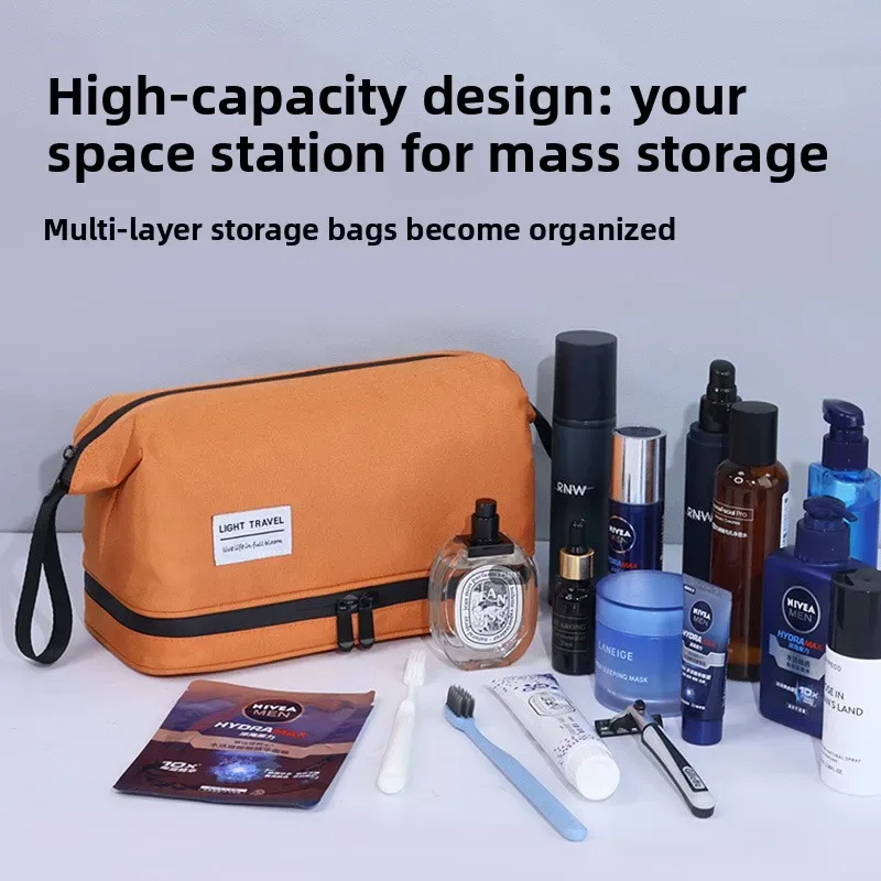 trousse de toilette pour homme avec séparation sec/humide, sac de rangement portable pour cosmétiques, idéal pour les voyages d'affaires, sac à cosmétiques de haute qualité.