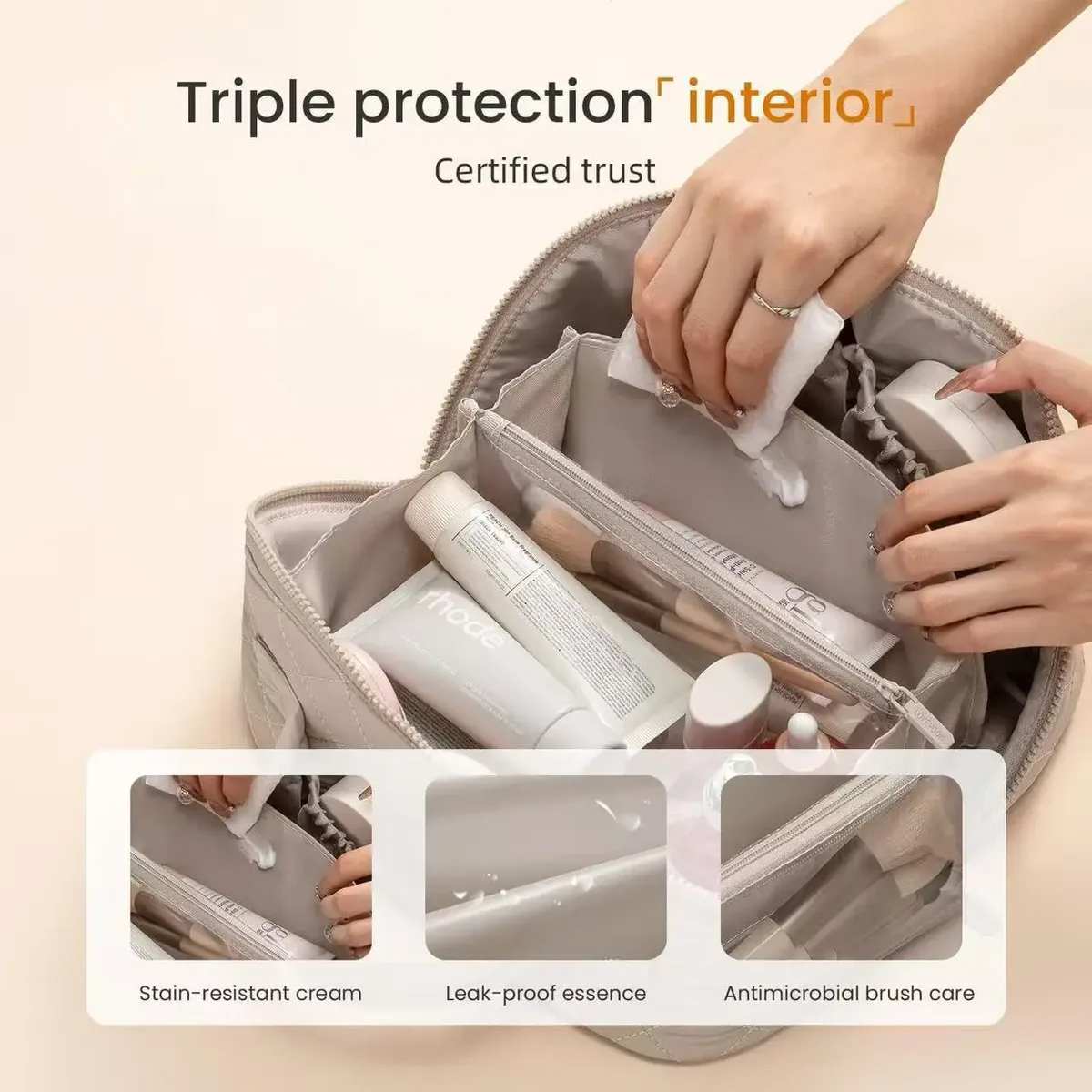 sac cosmétique matelassé de luxe pour femmes, organiseur de maquillage grande capacité, pochette de rangement pour articles de toilette de voyage avec poignée