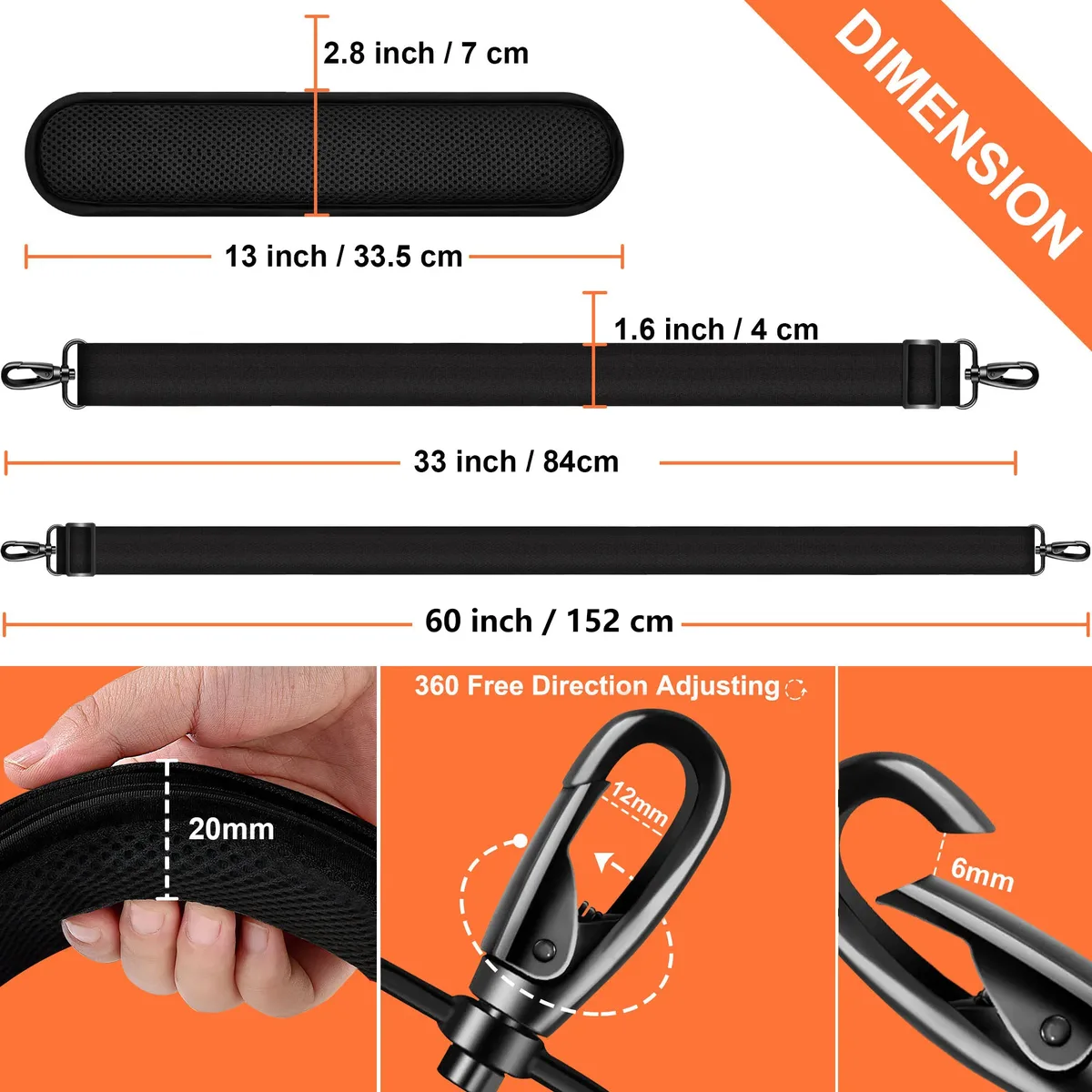 Ceinture Sac Nylon Noir Rembourrée Points Supérieurs Sacoche Ordinateur Portable Bandoulière Longueur Réglable Usage Voyage