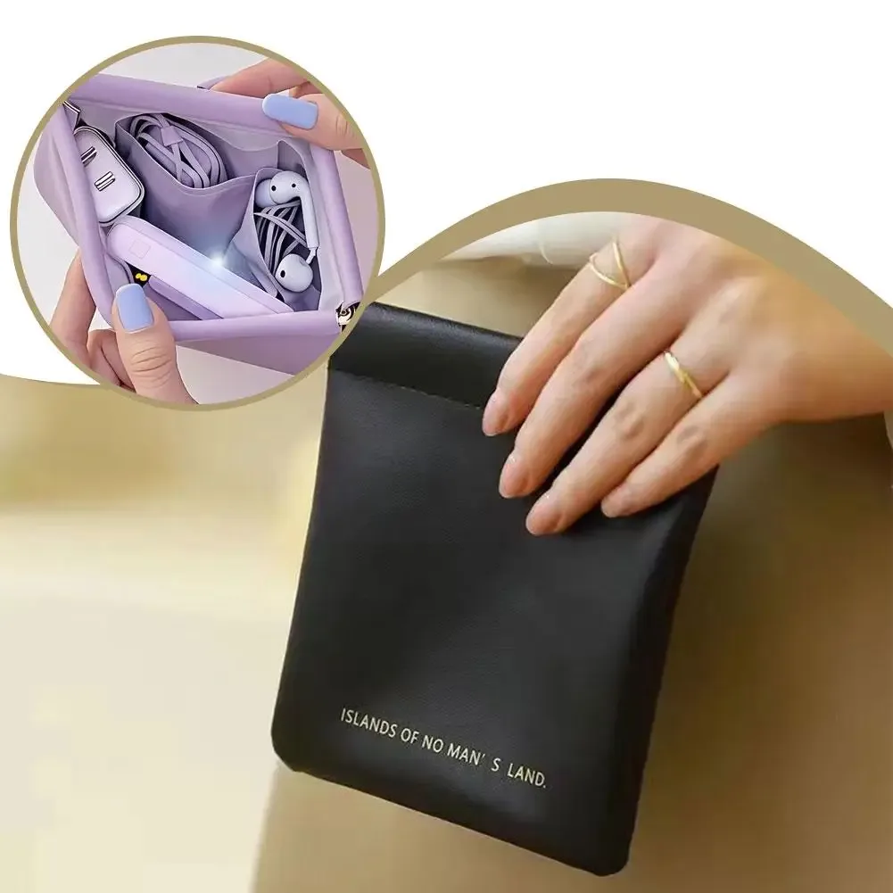 mini sac de rangement en cuir pu pour rouge à lèvres, rangement de maquillage, pour écouteurs, étanche à la poussière, grande capacité, cloison multicouche portable