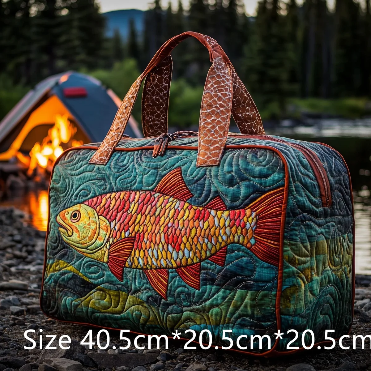 sac de voyage matelassé pour la pêche à la truite, sac de sport imperméable pour l'extérieur avec imprimé poisson 3d, sac de week-end pour le camping, cadeau pour pêcheurs