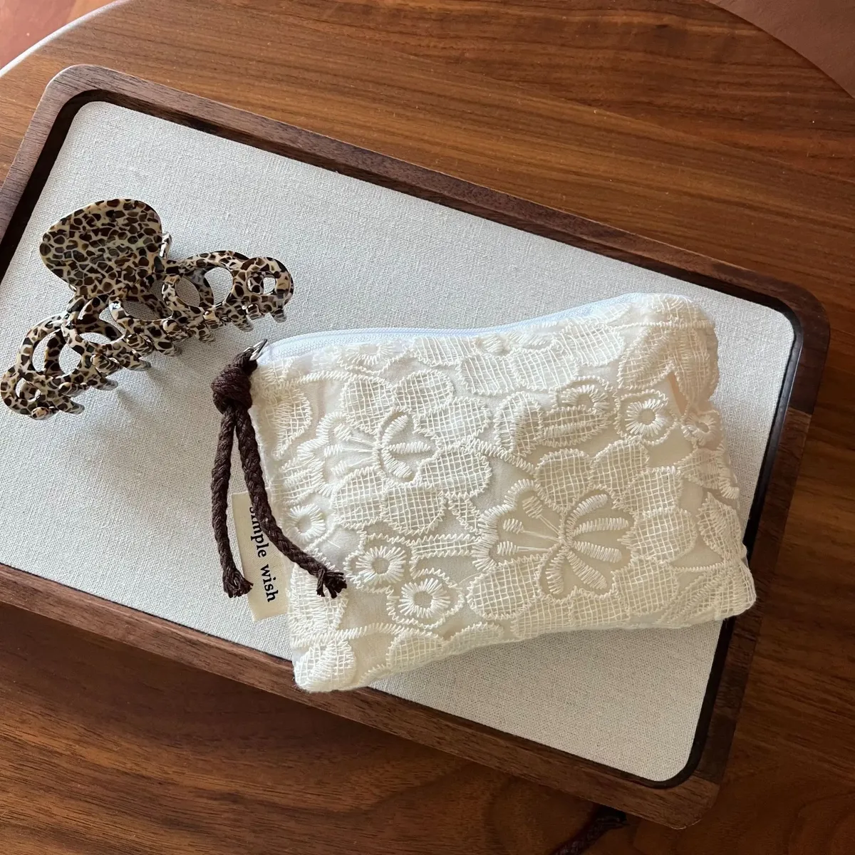 mini sac à maquillage rétro en dentelle brodée, porte-monnaie à fermeture éclair, petit organisateur de cosmétiques, pochette pour serviettes hygiéniques, porte-cartes