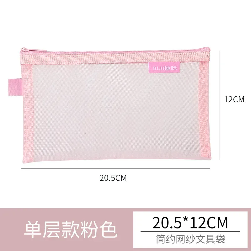 sac à crayons en maille de nylon transparent, grand étui à crayons, sac de papeterie à double couche, sac de rangement minimaliste pour examen étudiant, poudres de maquillage