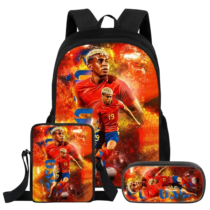 l-lamin yamal – ensemble de 3 pièces pour enfants, sac à dos d'école, sac à bandoulière, sacs à crayons, sac à livres, sac à dos de star de football, meilleur cadeau