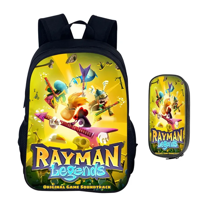 jeux de dessin animé rayman legends 2 pièces ensemble sac à dos cartable garçons filles camping sac à dos trousse à crayons sac à crayons boîte à crayons