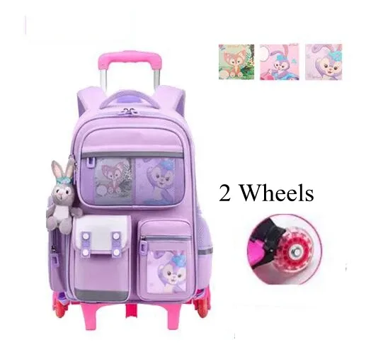 sac à dos d'école à roulettes pour filles et enfants, 17 pouces, 6 roues, sac à livres d'école primaire, sac à bagages à roulettes, sac à dos de chariot scolaire