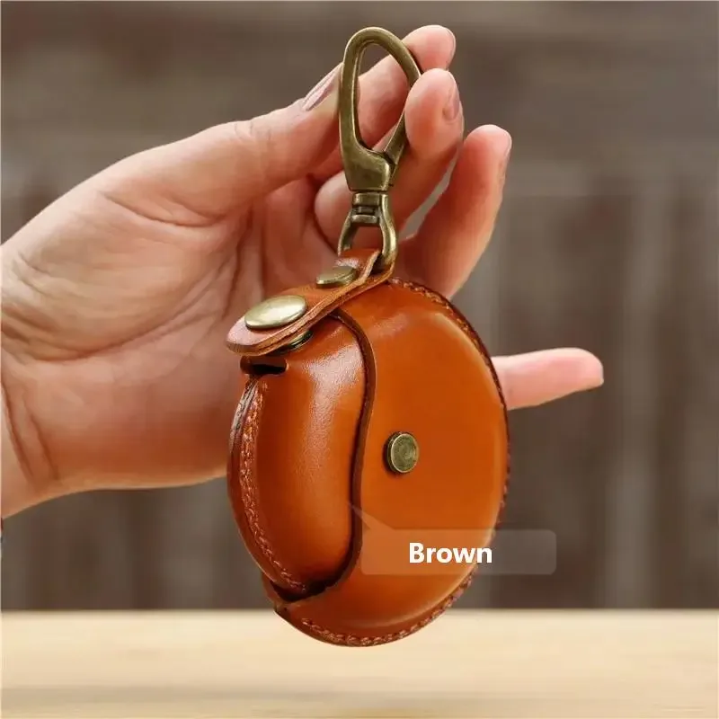 sacs de rangement artisanaux, petits sacs ronds en cuir véritable, étuis portables et créatifs pour écouteurs bluetooth, boîtes cadeaux haut de gamme