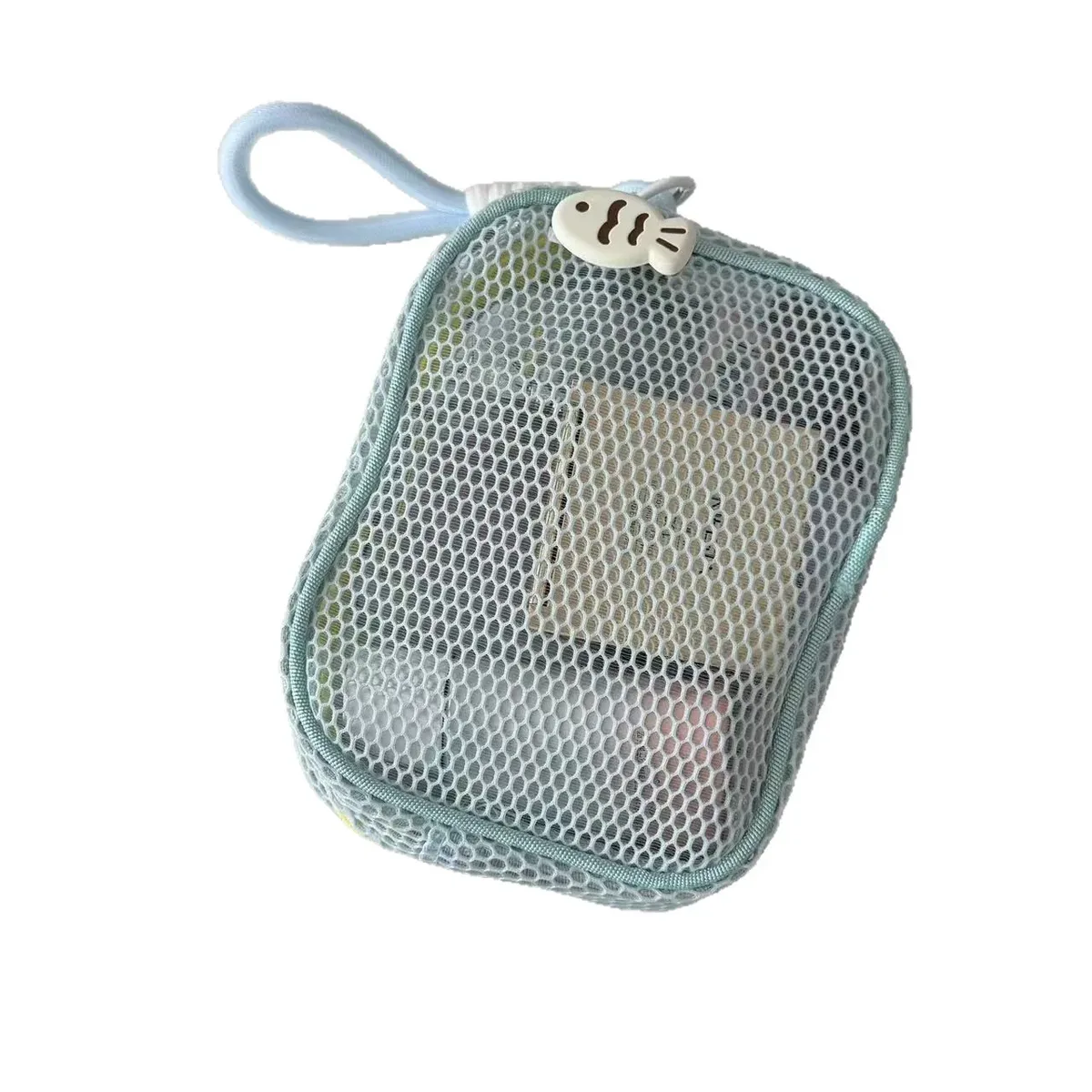 pochette cosmétique en maille cubique, trousse de maquillage esthétique dopamine avec fermeture éclair perlée, sac de toilette de voyage portable de grande capacité