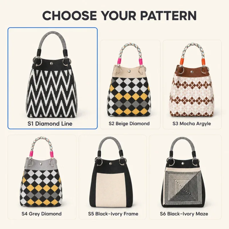 mini sac fourre-tout géométrique pour femme, noir et ivoire, sac à main graphique avec poignée anneau, sac compact pour tenues de style coréen