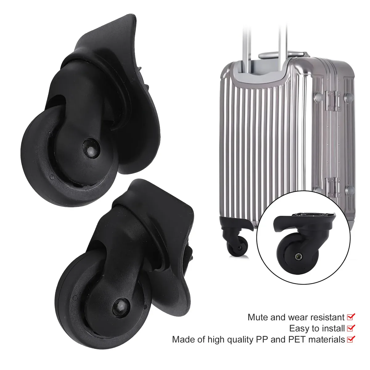 roulettes de valise en plastique, 1 paire de roulettes pivotantes pour bagages, roulettes pivotantes silencieuses, remplacement pour valise, noir a52
