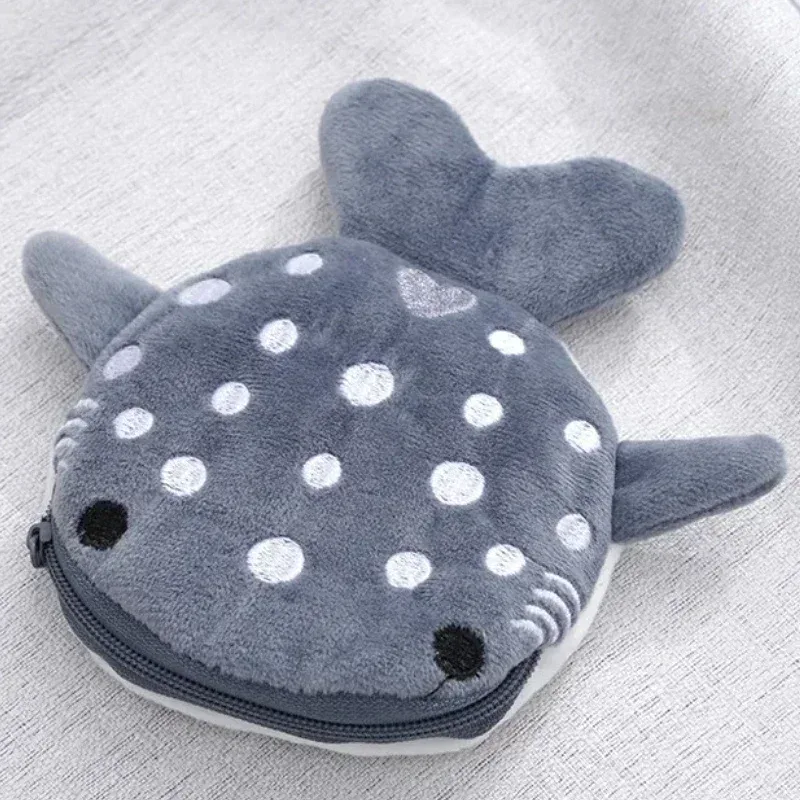 porte-monnaie en peluche mignon requin baleine dessin animé, portefeuille kawaii portable, sac à monnaie, organiseur de clés et écouteurs, pochette zippée