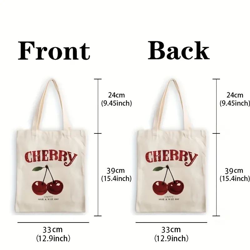 sac fourre-tout en toile à imprimé cerises tendance, sac fourre-tout réutilisable pour les courses, avec bretelles fixes, non doublé, non scellé, anti-fa
