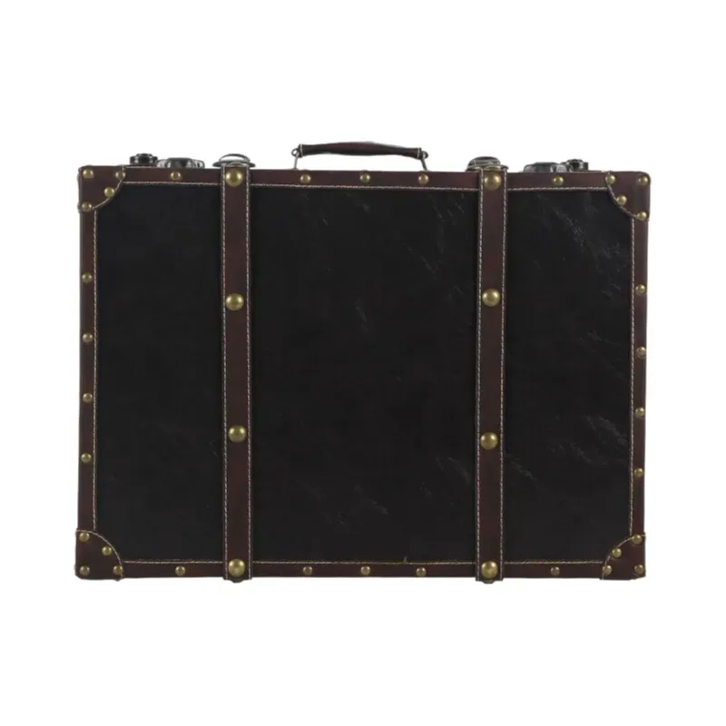 valise cuir pu vert foncé rivets dorés poignées cuir marron intérieur noir voyage décoration