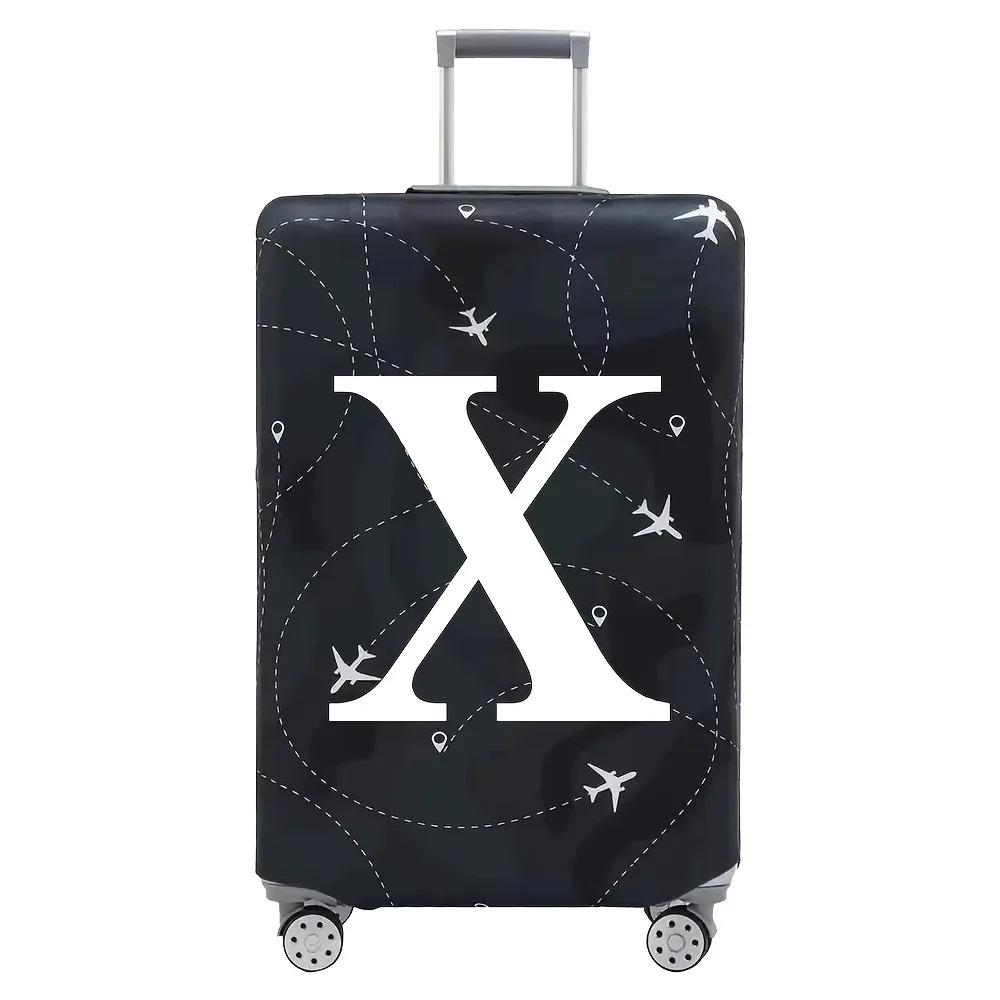 housse valise polyester motif trajectoires avions lettres noire blanc voyage protection valise taille variable