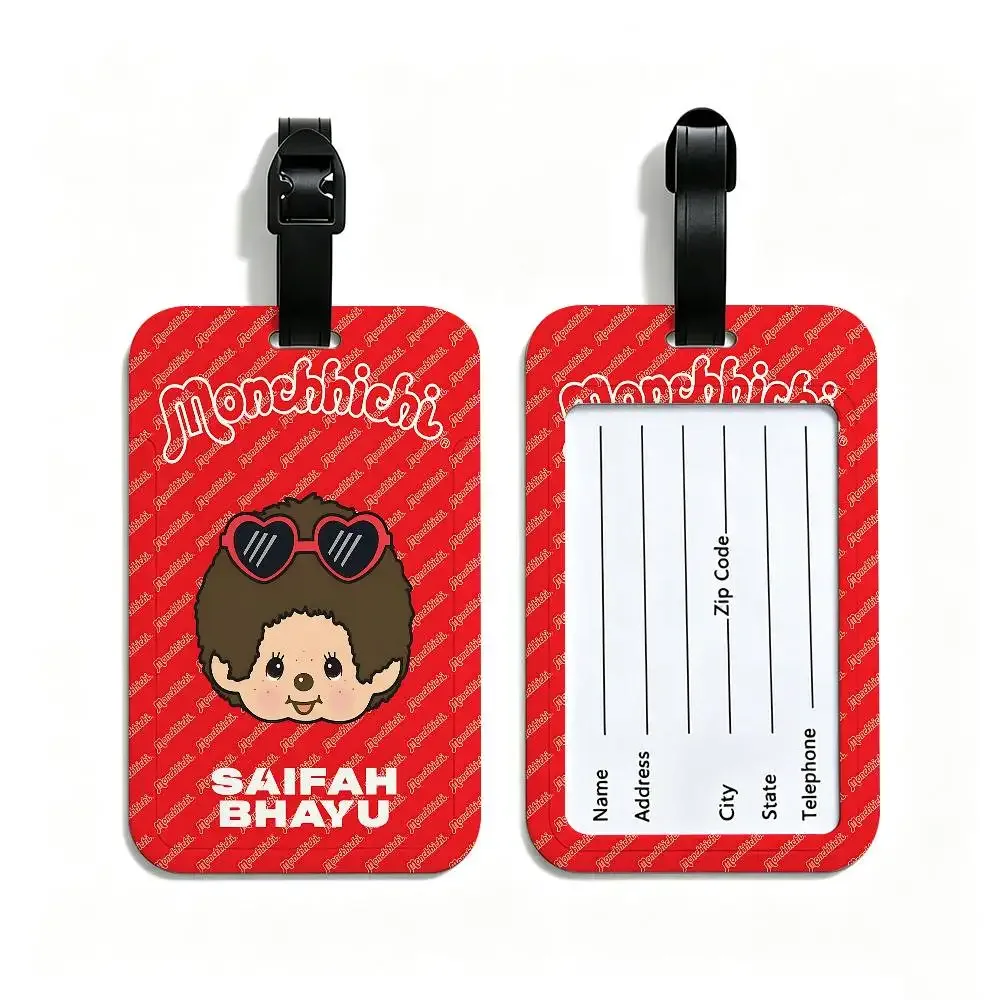 étiquette bagage plastique pvc motif dessin animé monchhichi personnages lapins filles bleu rouge gris rose blanc voyage école usage journalier antiperte