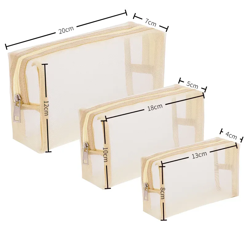 sac à cosmétiques en maille de nylon, boîte à fermeture éclair, organisateur de toilette, sacs de maquillage multifonctionnels pour femmes, rouge à lèvres, clé, porte-monnaie, pochette
