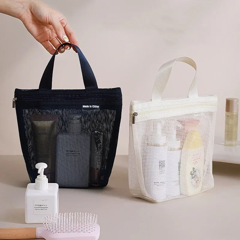 sac de maquillage en maille, sac portable, organisateur d'accessoires de douche, pochette cosmétique pour la maison, la salle de sport, les voyages d'affaires