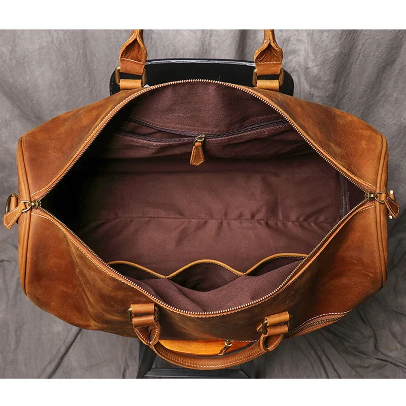leathfocus sac de voyage en cuir de vachette pour homme sac à main de week-end pour femme sac de sport vintage de grande capacité sac pour ordinateur portable en cuir crazy horse