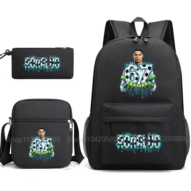 sac à dos cr7 ronaldo football 67 imprimé, sac d'école avec sac à bandoulière et trousse à crayons pour étudiants garçons, cadeau, sac à dos de voyage quotidien